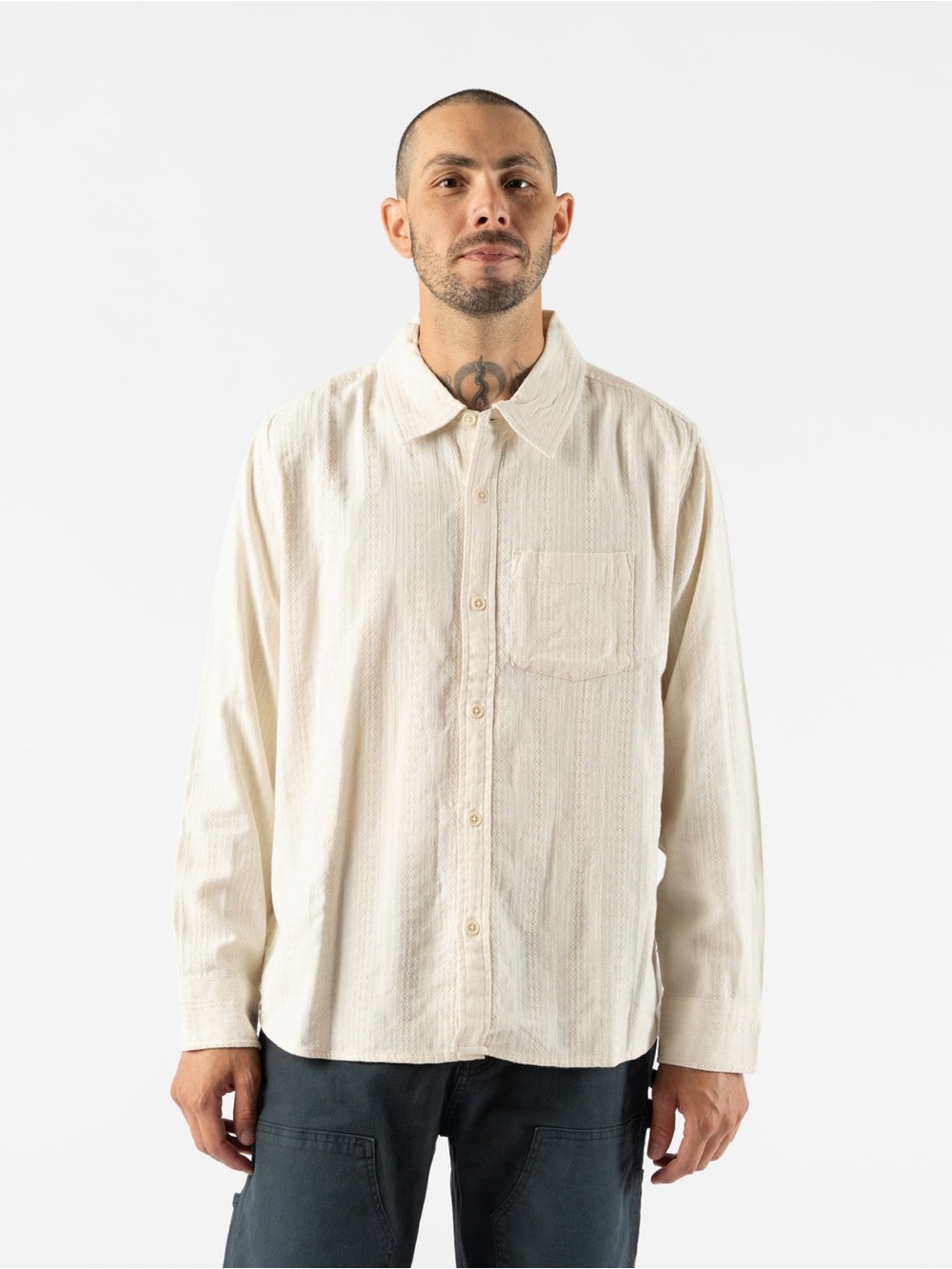 Corridor Relaxed-Fit Button-Down Shirt in Light Beige